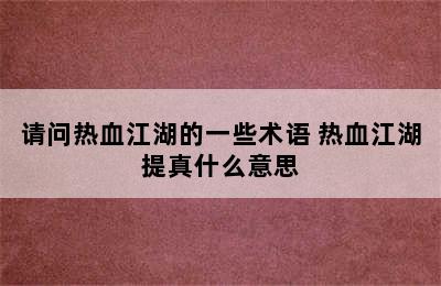 请问热血江湖的一些术语 热血江湖提真什么意思